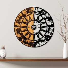 Wallity Reloj de Pared Decorativo de Madera Nogal y Negro 56 cm